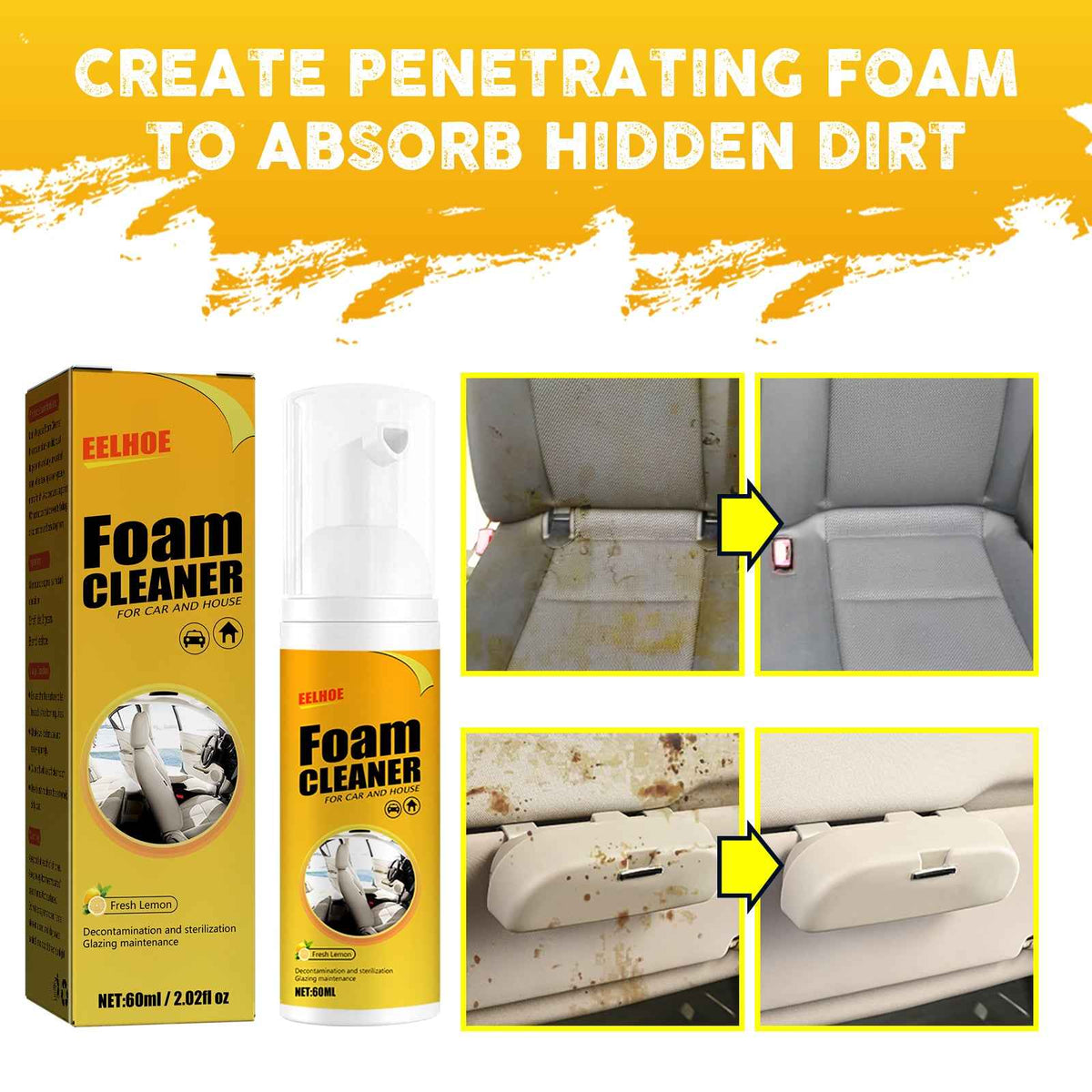 Foam Cleaner, Leather Seat Supplies Decontamination Multi-Functional Interior Cleaner.