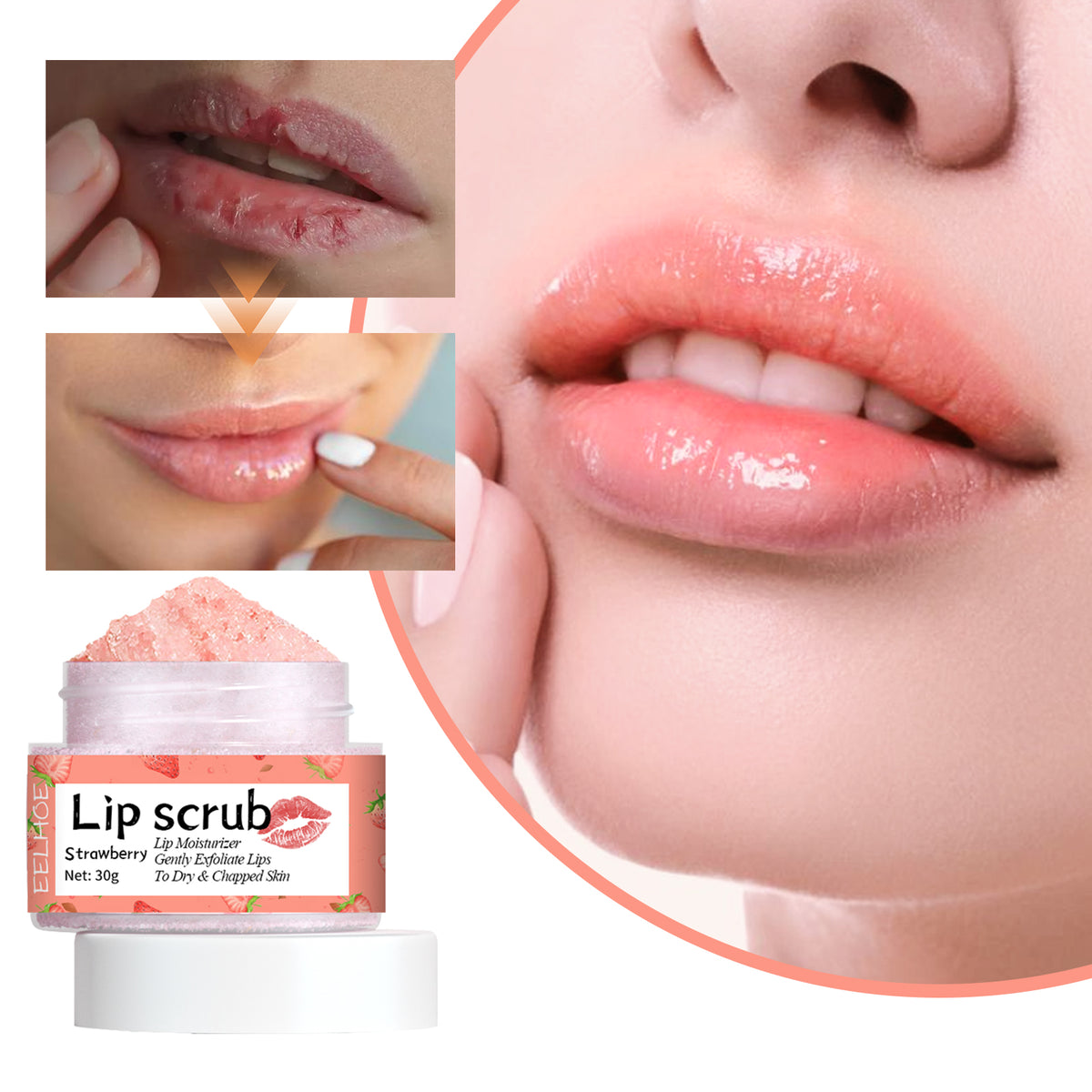 EELHOE Strawberry Lip Scrub, Moisturize Lips, Prevent Dry Crack, Moisturize Dead Skin, And Fade The Corners Of Lips.