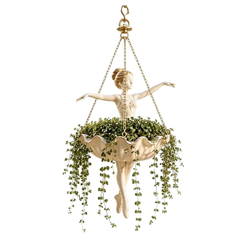 Resin Hanging Planter – Elegant Ballerina Design, Hand-Carved Detail, UV-Resistant Outdoor Flower Pot.