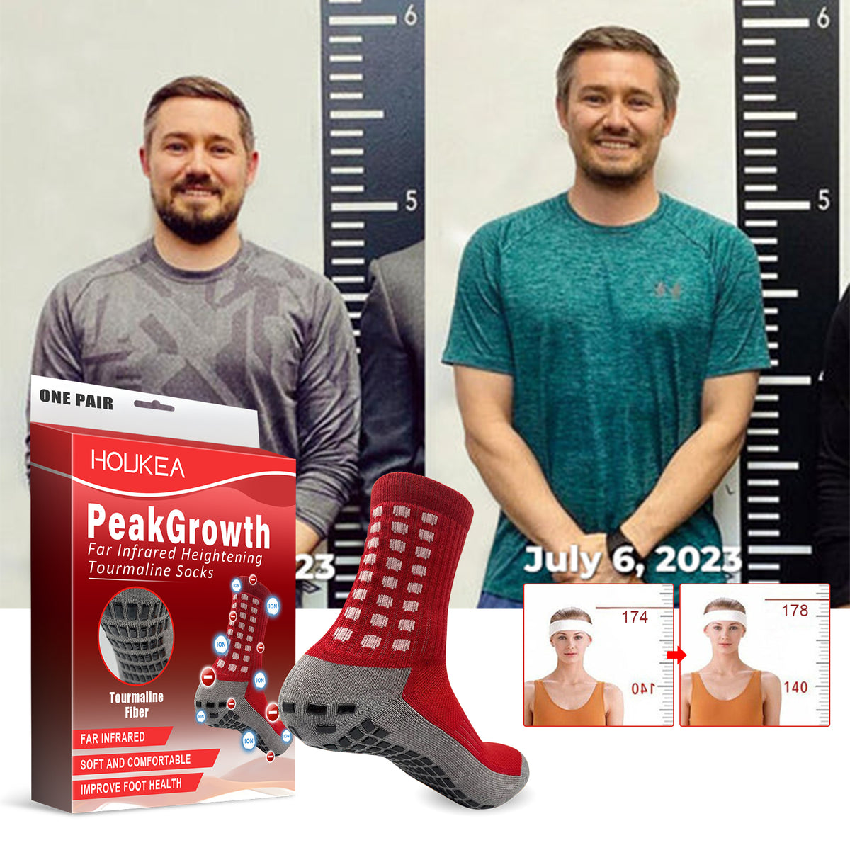 HouKea PeakGrowth Far Infrared Tourmaline Heightening Socks – 1 Pair.
