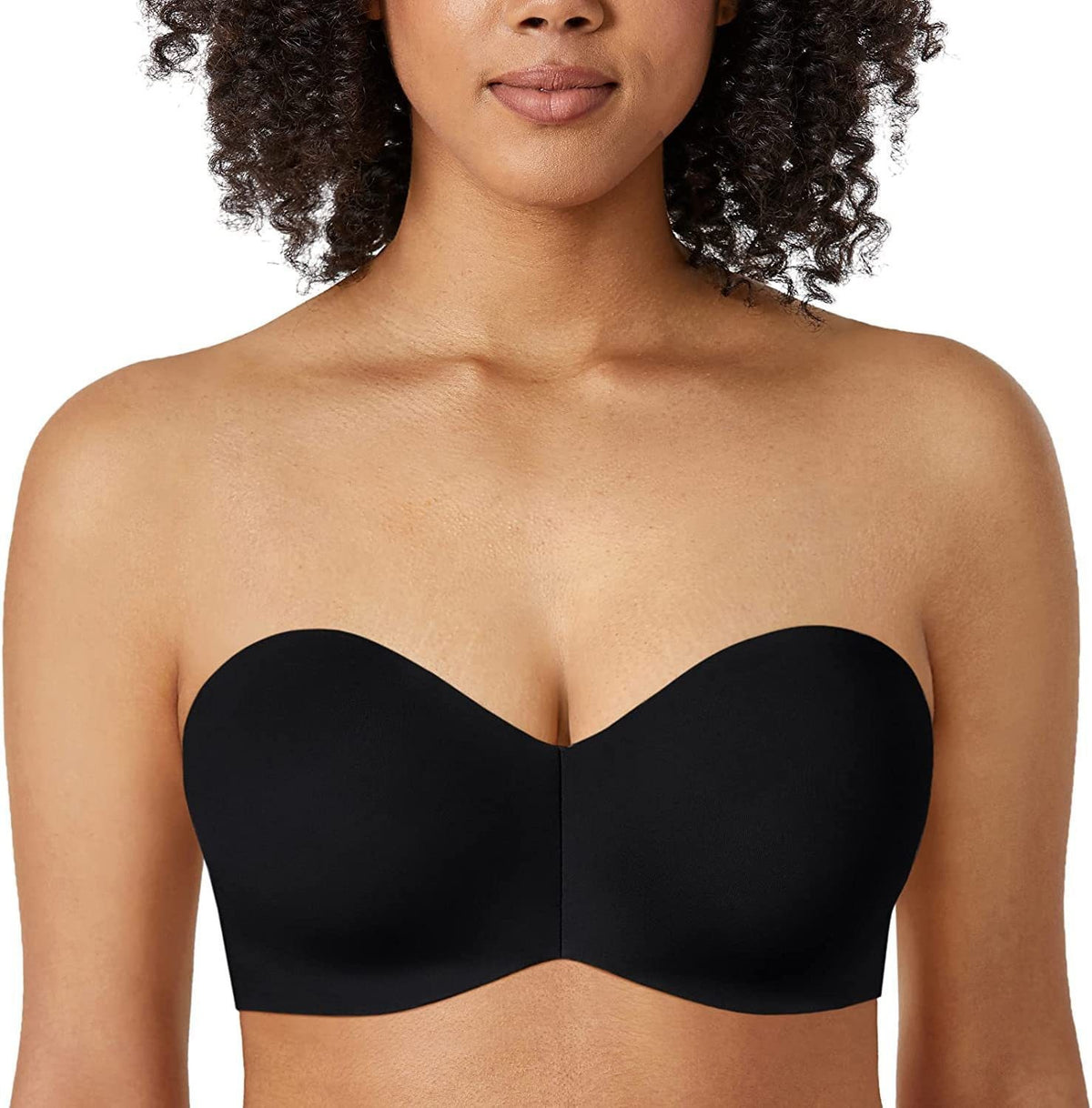 Women's strapless bra with unlined steel rims and reduced chest size