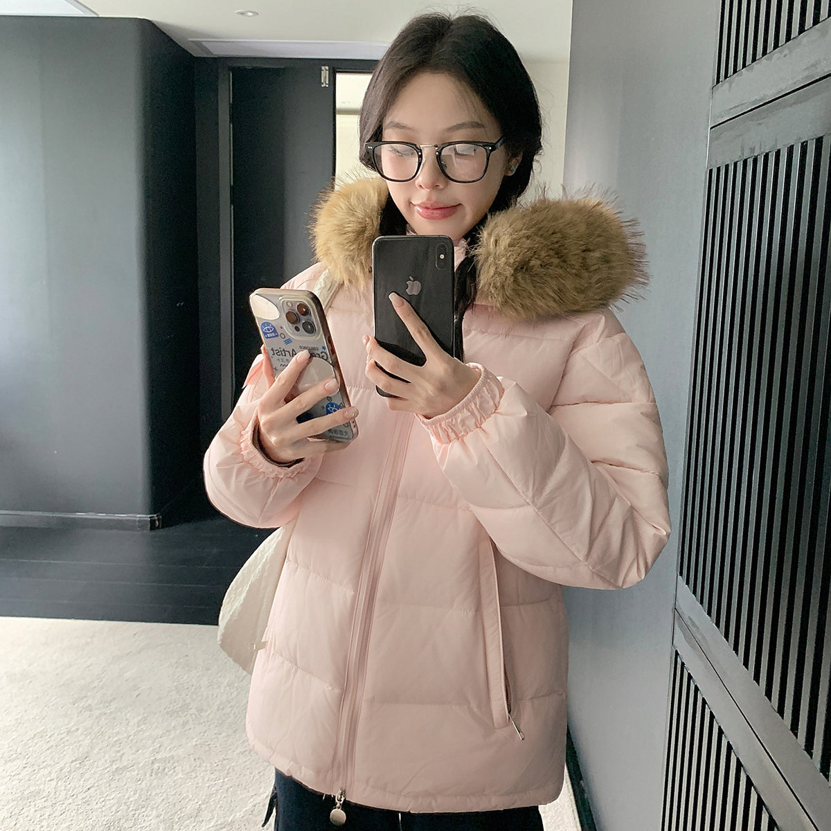 Women's Winter Cotton-Padded Jacket with Large Faux Fur Collar, Puffy Loose Fit Warm Outerwear