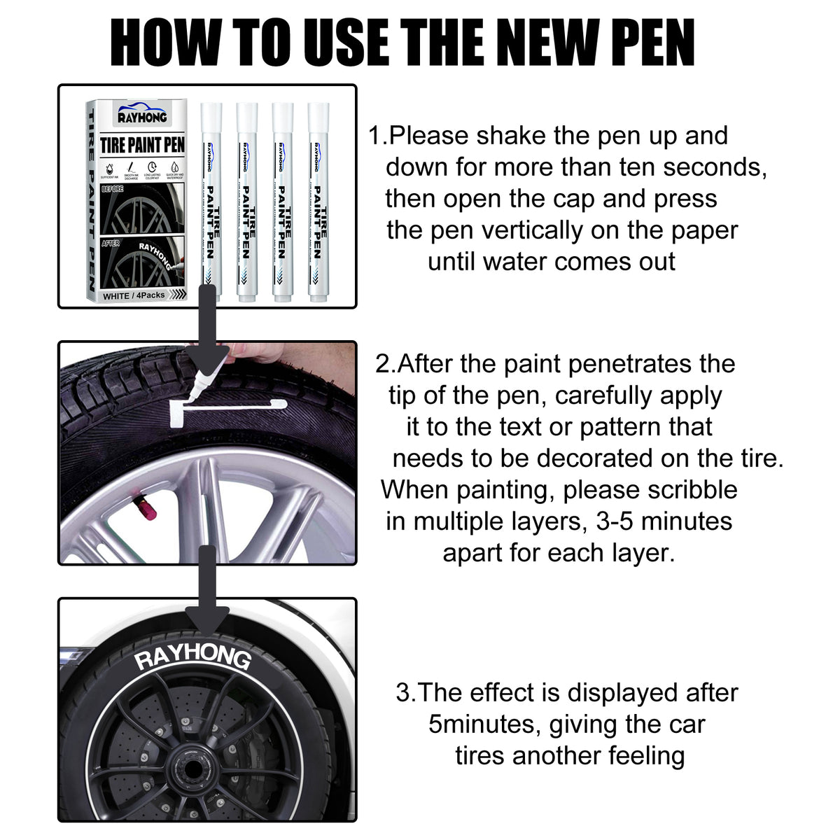 Tire Paint Pen, Car Tire Letter Pen Decorative Modification Supplies Graffiti Tracing Birthmark Pen.