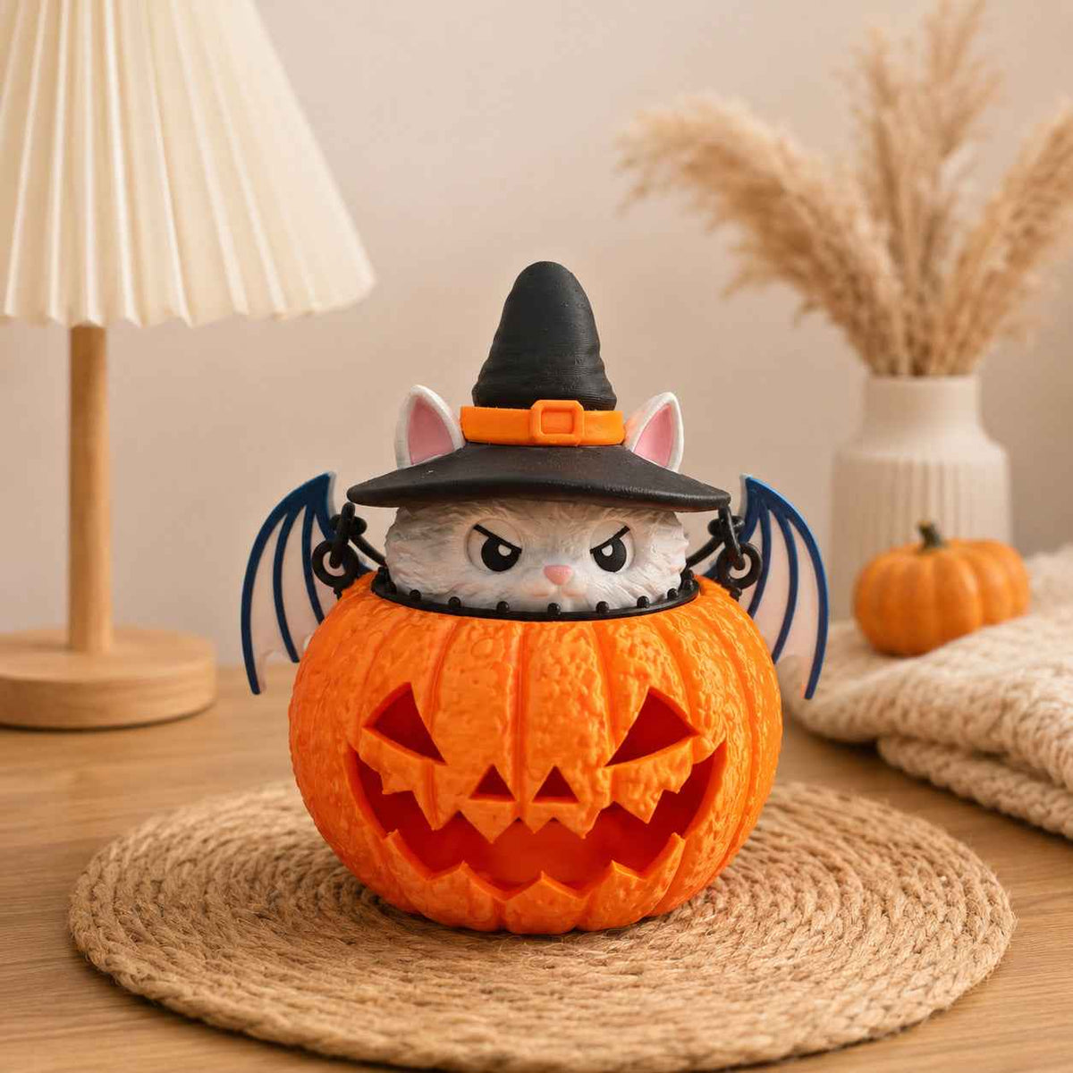 Halloween 3D Printed LED Desk Lamp | Cat Pumpkin Bat.