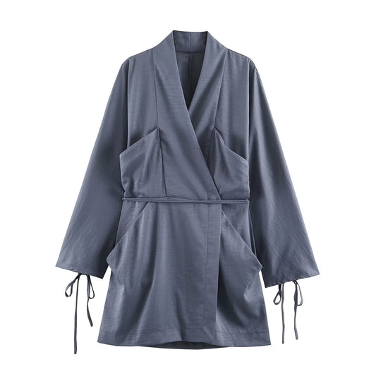 Double breasted waist belt long sleeved dress for women