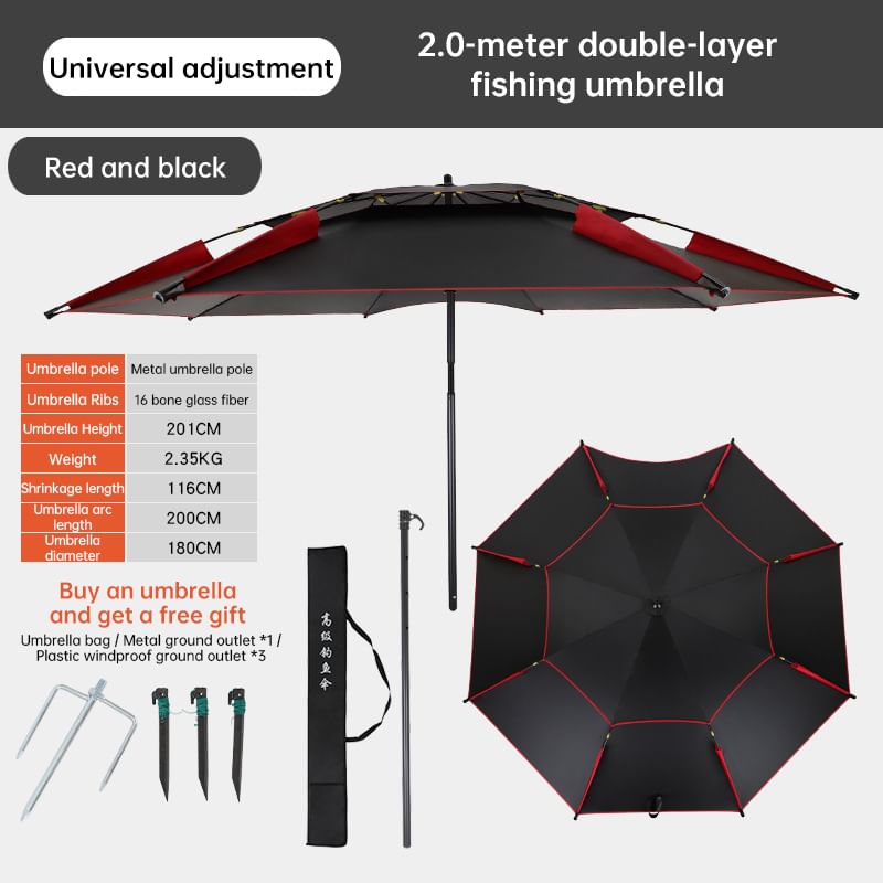 6.6FT Double Canopy Beach Umbrella – UV Protective, Waterproof Sun Shade for Garden, Camping & Fishing.