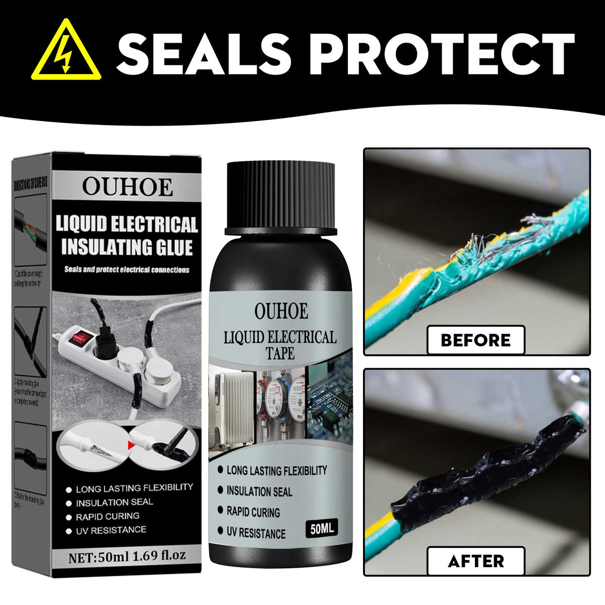 OUHOE Liquid Electrical Insulating Adhesive (Black, 30ml) Is A High-Temperature Resistant, Organic Insulating, Weather-Resistant, Waterproof, Repair And Sealing Adhesive