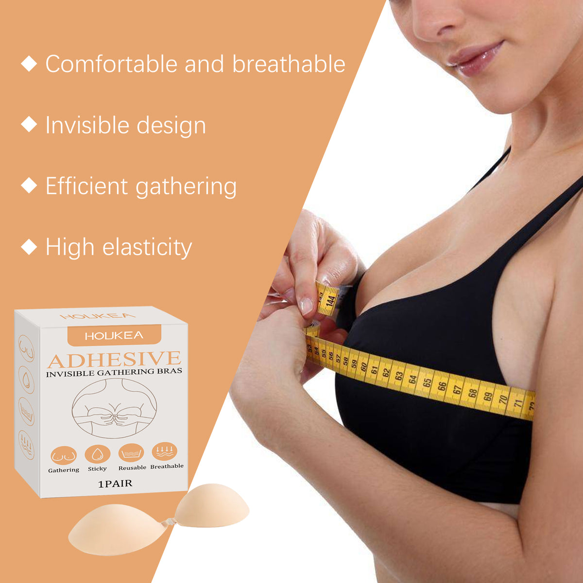 HouKea Adhesive Invisible Push-Up Bra Cups – 1 Pair.
