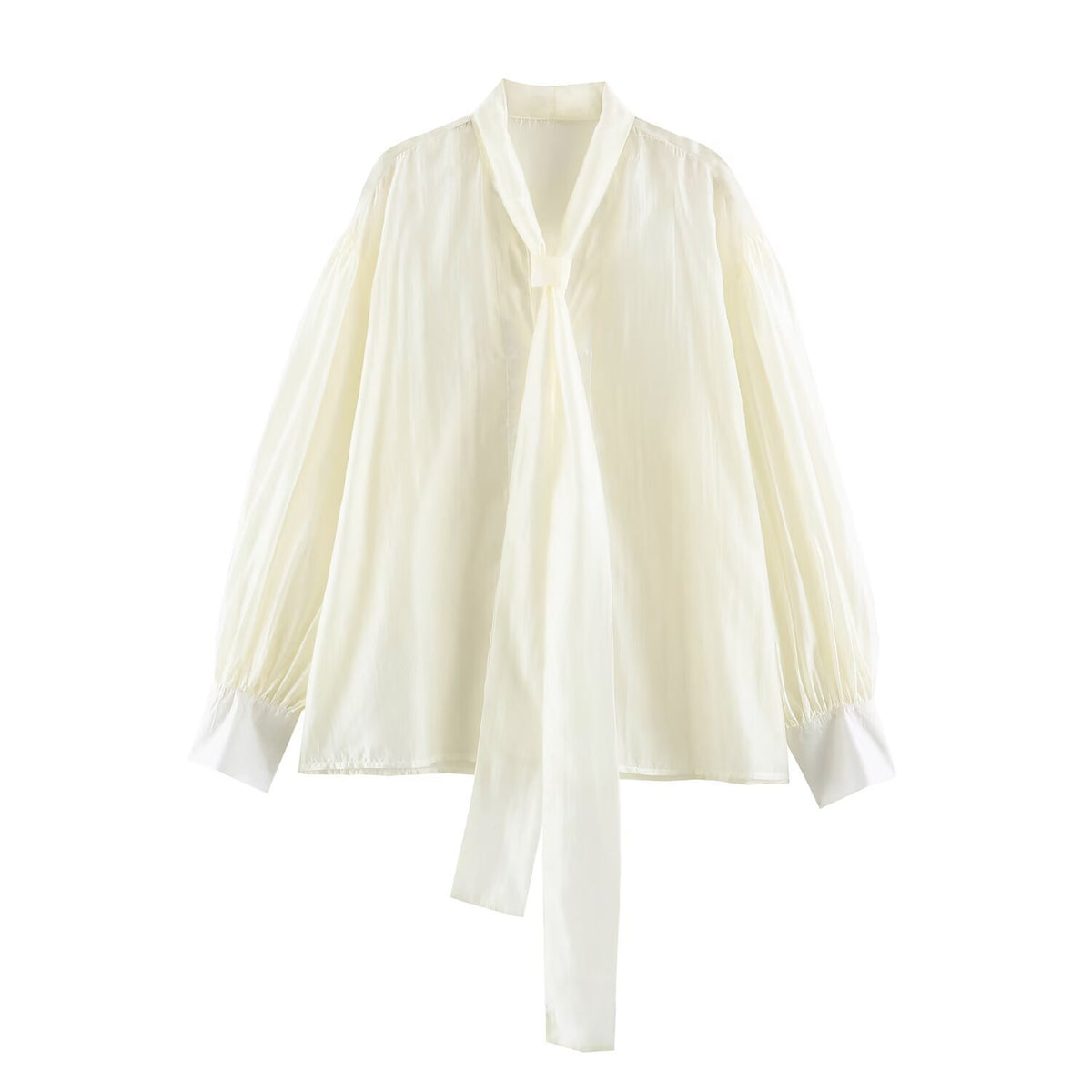Loose bow silk satin texture long sleeved shirt for women