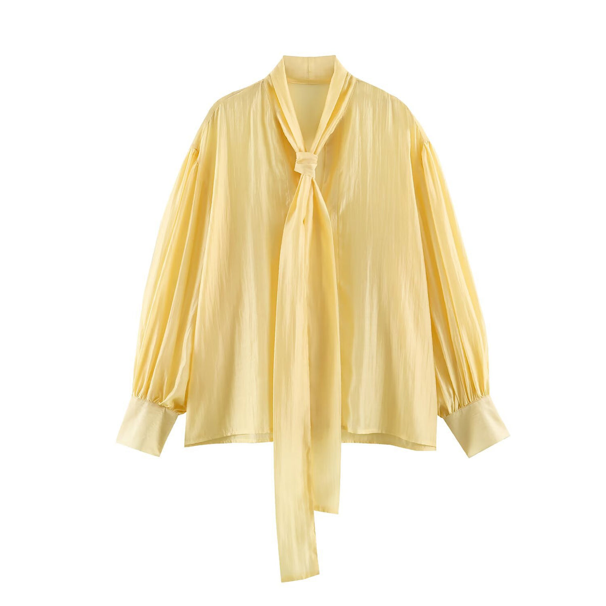 Loose bow silk satin texture long sleeved shirt for women