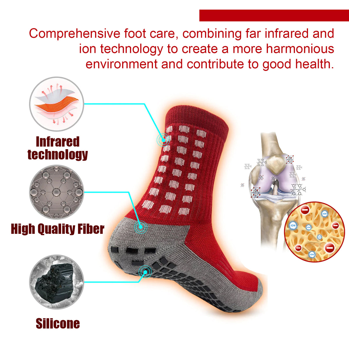 HouKea PeakGrowth Far Infrared Tourmaline Heightening Socks – 1 Pair.