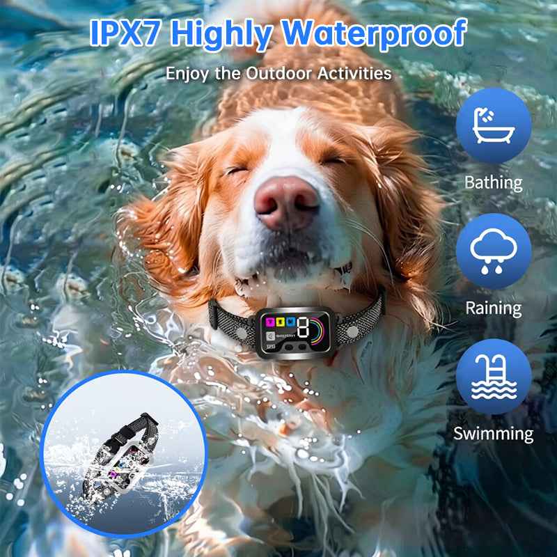 Smart Dog Bark Control Collar w/ Color Screen, Multi Stop Modes, 8-Level Sensitivity, IP67 Waterproof.