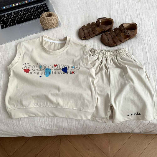 Children's Cartoon Vest & Shorts Summer Two-Piece Set.