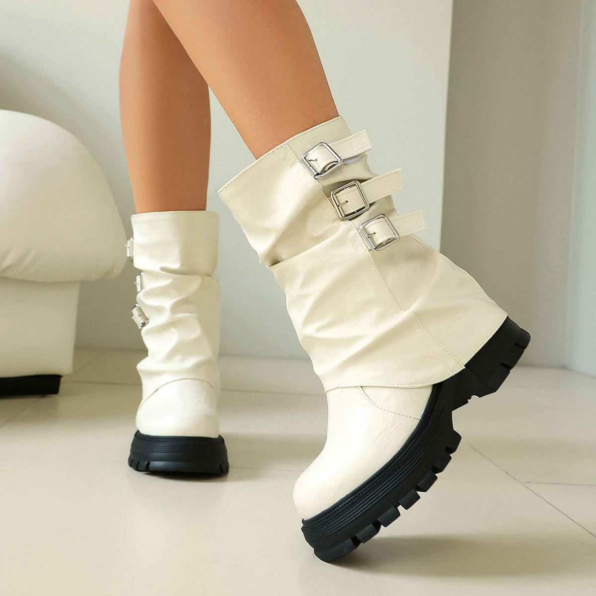 Women's Punk Style Low-Cut Boots with Chunky Heel.