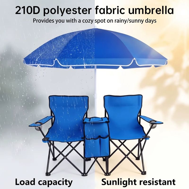 Double Camping Loveseat with Canopy – 600 lb Capacity, Cup Holders & Side Table, Foldable Outdoor Chair for Beach & Park.