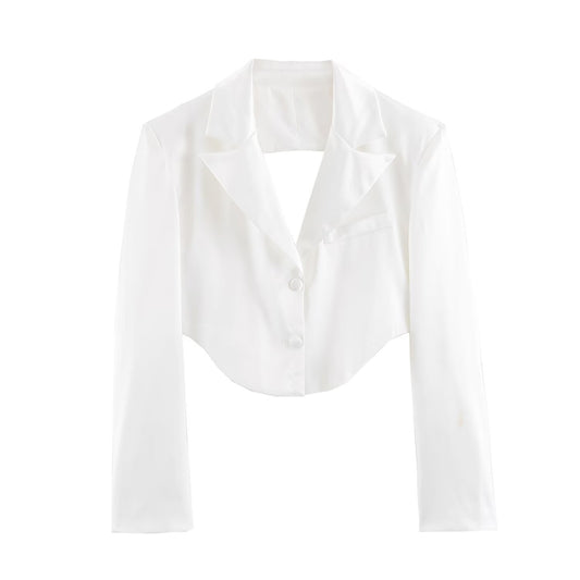 Silk textured backless short suit jacket for women