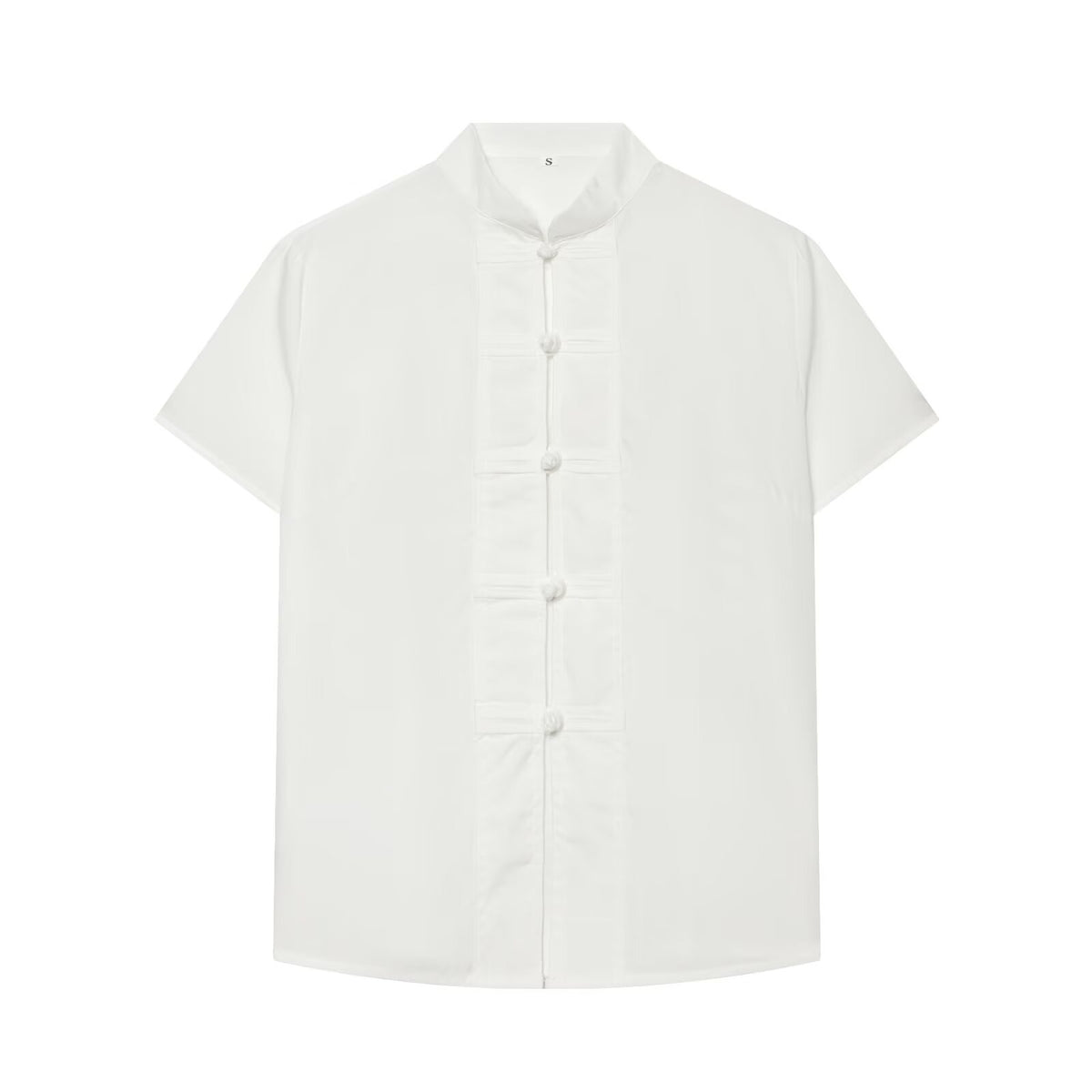 Knot buckle short sleeved stand up collar shirt for women