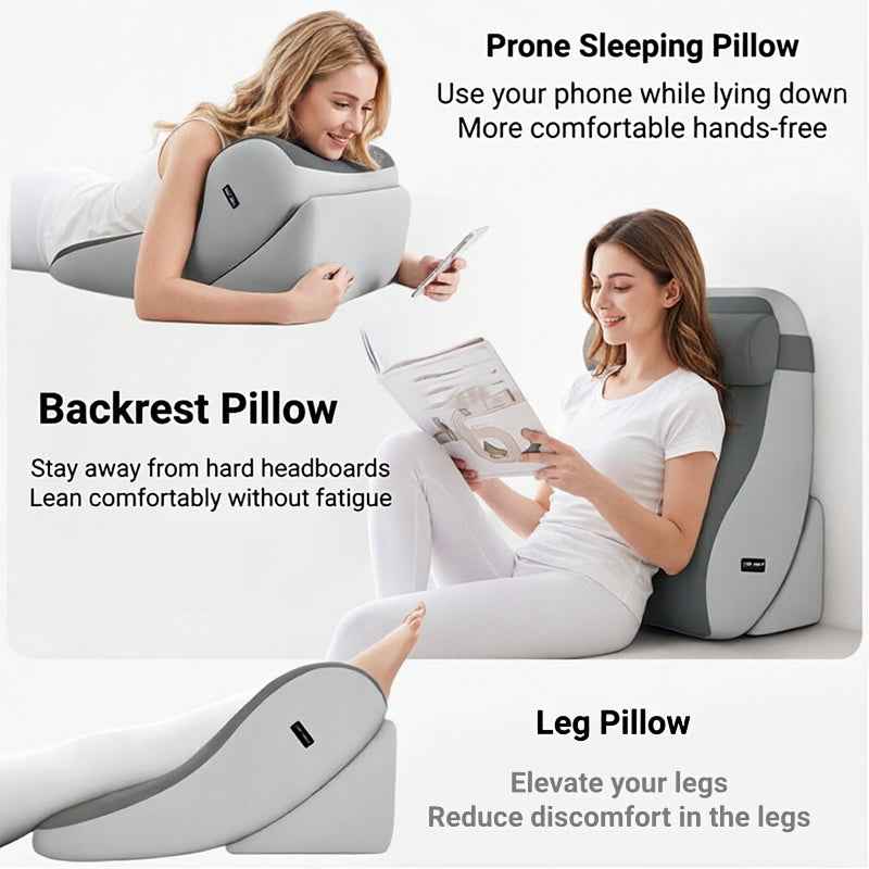 Ergonomic Back Support & Neck Roll Cushion Set – PU Leather.
