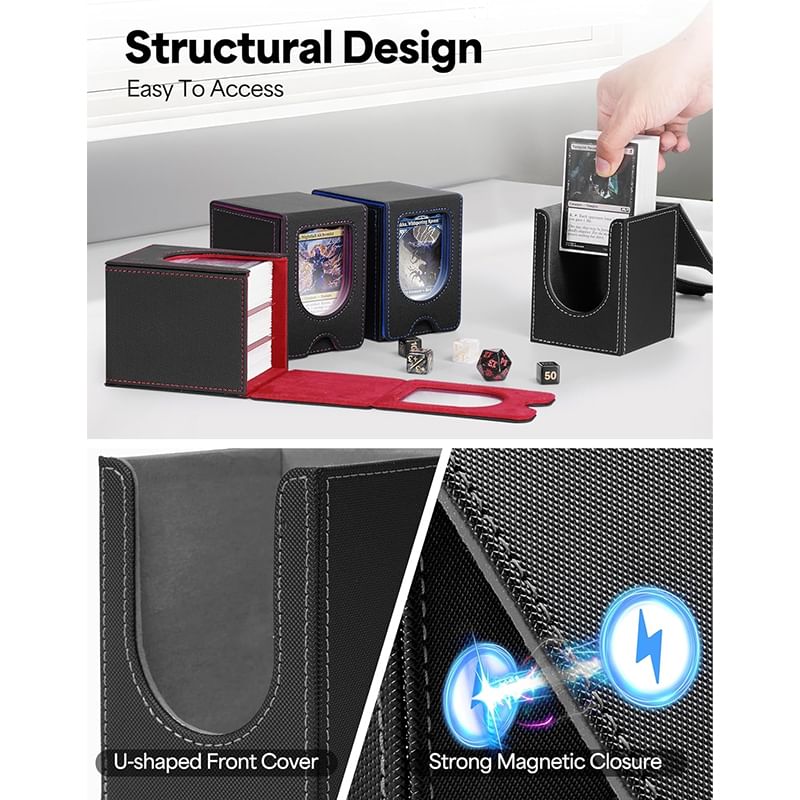 Leather TCG Card Storage Box – 100+ Card Capacity Organizer with Dividers for Trading Card Games.