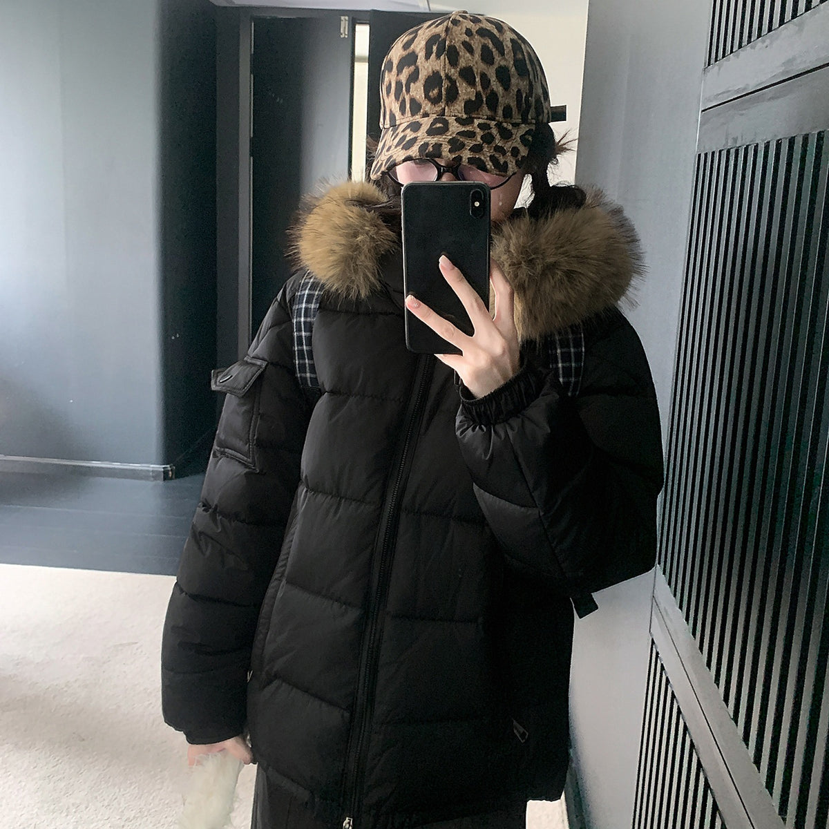Women's Winter Cotton-Padded Jacket with Large Faux Fur Collar, Puffy Loose Fit Warm Outerwear