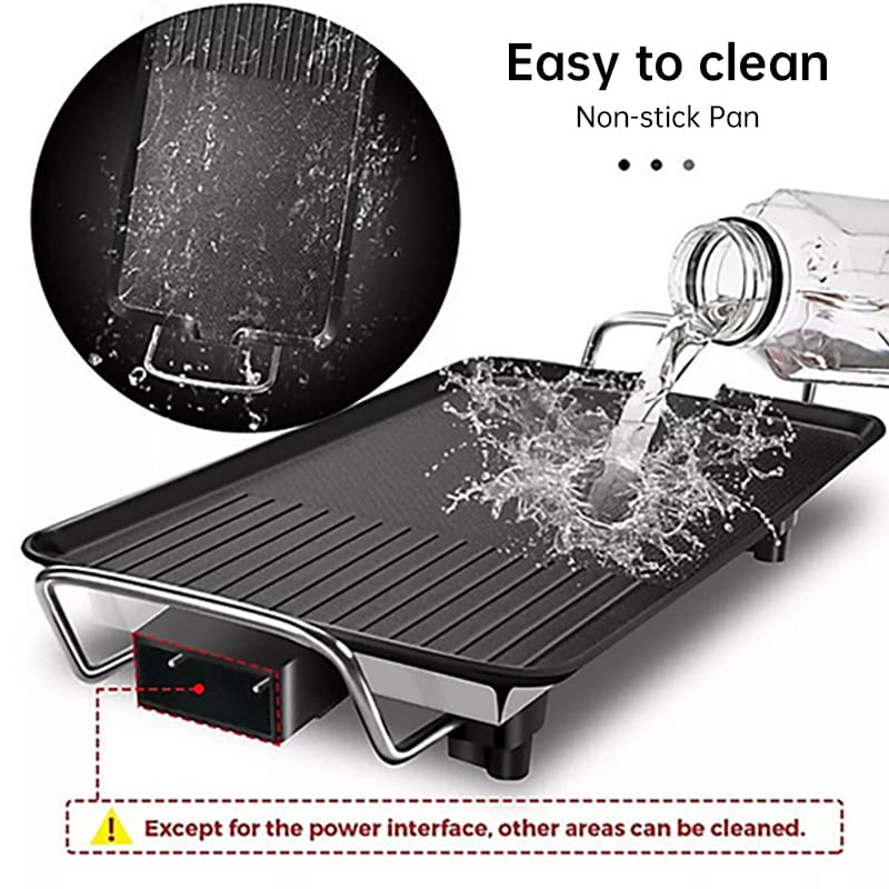 1500W Electric Teppanyaki Grill, Smokeless Non-Stick Griddle, Portable Tabletop BBQ Plate with Adjustable Temp.