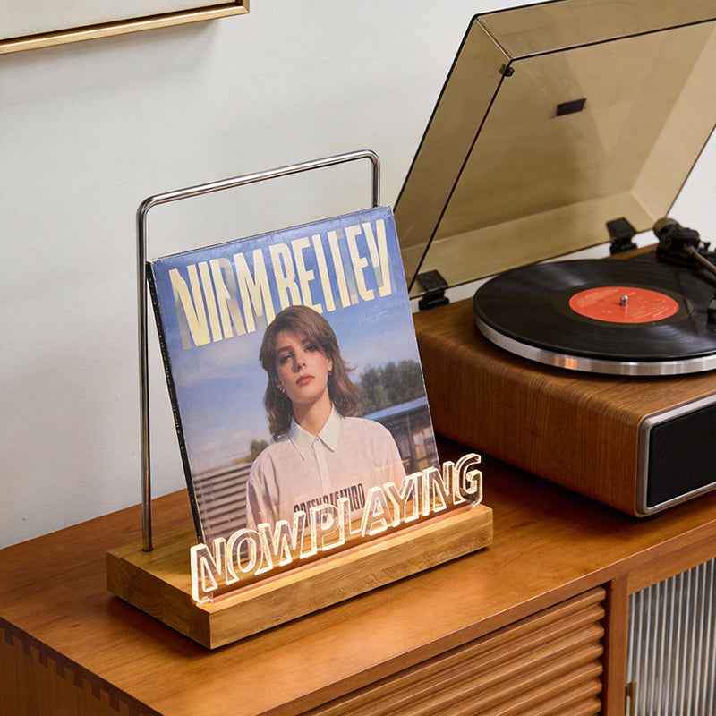 Wooden Vinyl Record Stand & Desktop CD Display Rack.