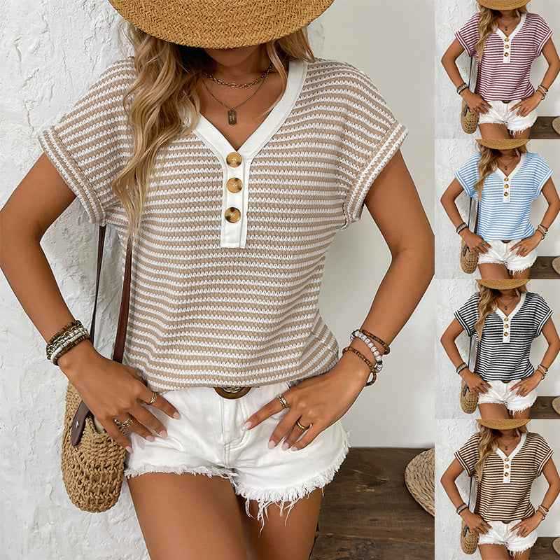 Men's V-Neck Button Short Sleeve Shirt.