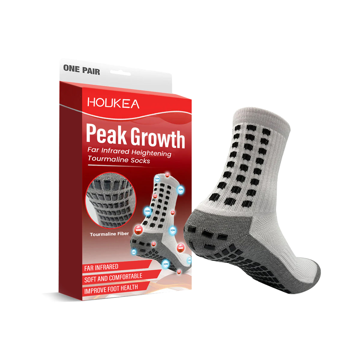 HouKea PeakGrowth Far Infrared Tourmaline Anti-Slip Socks – 1 Pair.