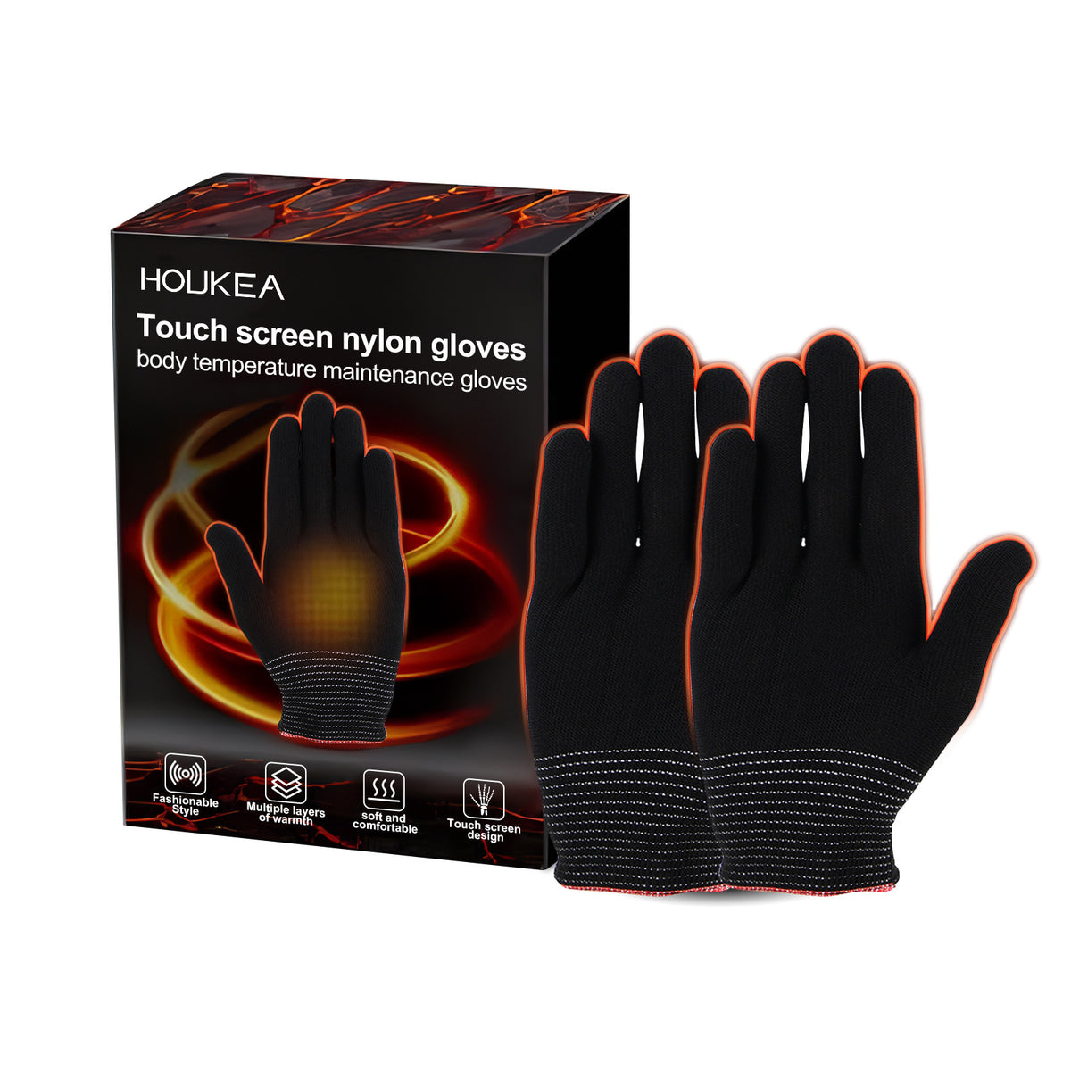 HouKea Touchscreen Nylon Thermal Body Temperature Gloves – 1 Pair.