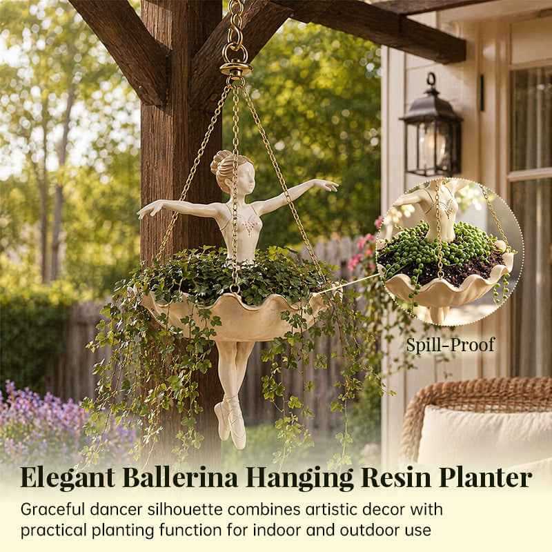 Resin Hanging Planter – Elegant Ballerina Design, Hand-Carved Detail, UV-Resistant Outdoor Flower Pot.
