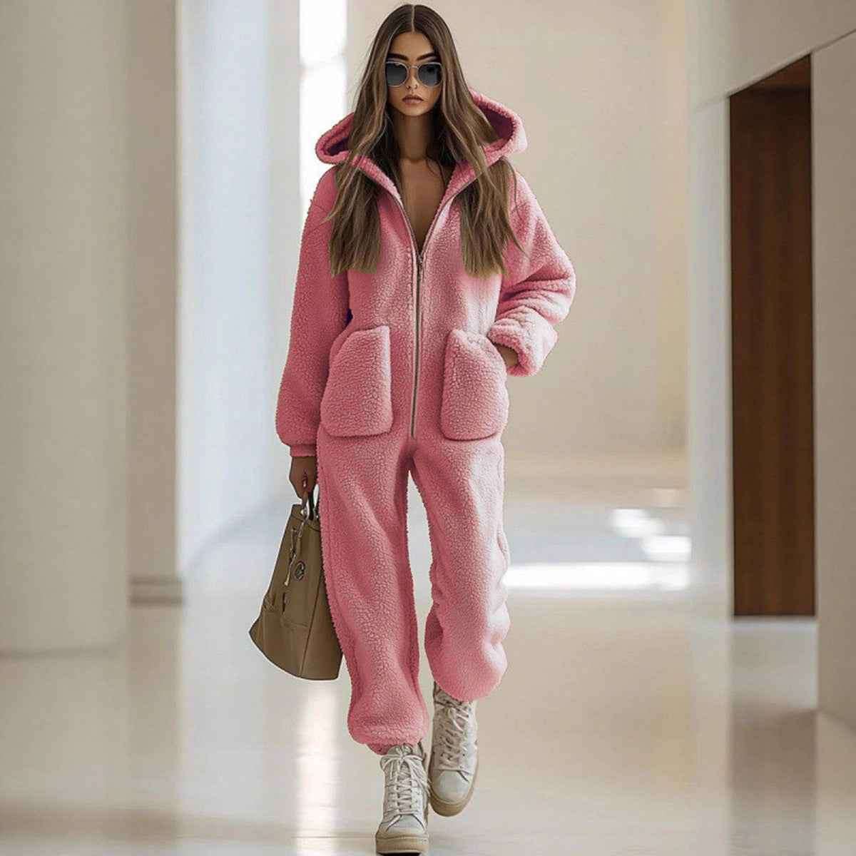 Women's Hooded Straight Leg Jumpsuit.