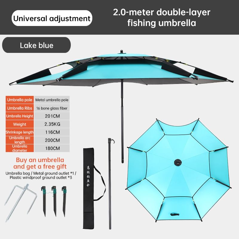 6.6FT Double Canopy Beach Umbrella – UV Protective, Waterproof Sun Shade for Garden, Camping & Fishing.