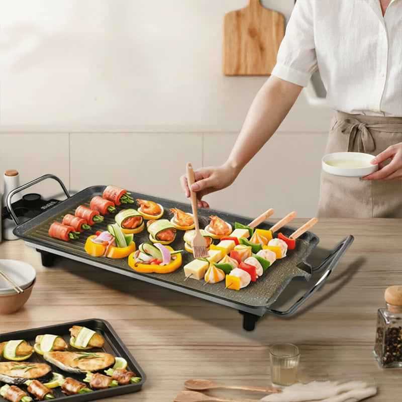 1500W Electric Teppanyaki Grill, Smokeless Non-Stick Griddle, Portable Tabletop BBQ Plate with Adjustable Temp.