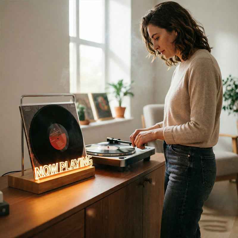Wooden Vinyl Record Stand & Desktop CD Display Rack.