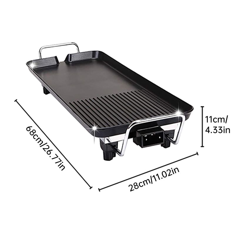 1500W Electric Teppanyaki Grill, Smokeless Non-Stick Griddle, Portable Tabletop BBQ Plate with Adjustable Temp.