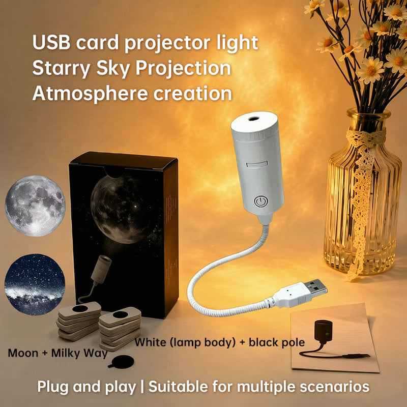 USB Star Projector – Plug & Play, Interchangeable Patterns for Bedroom & Living Room.