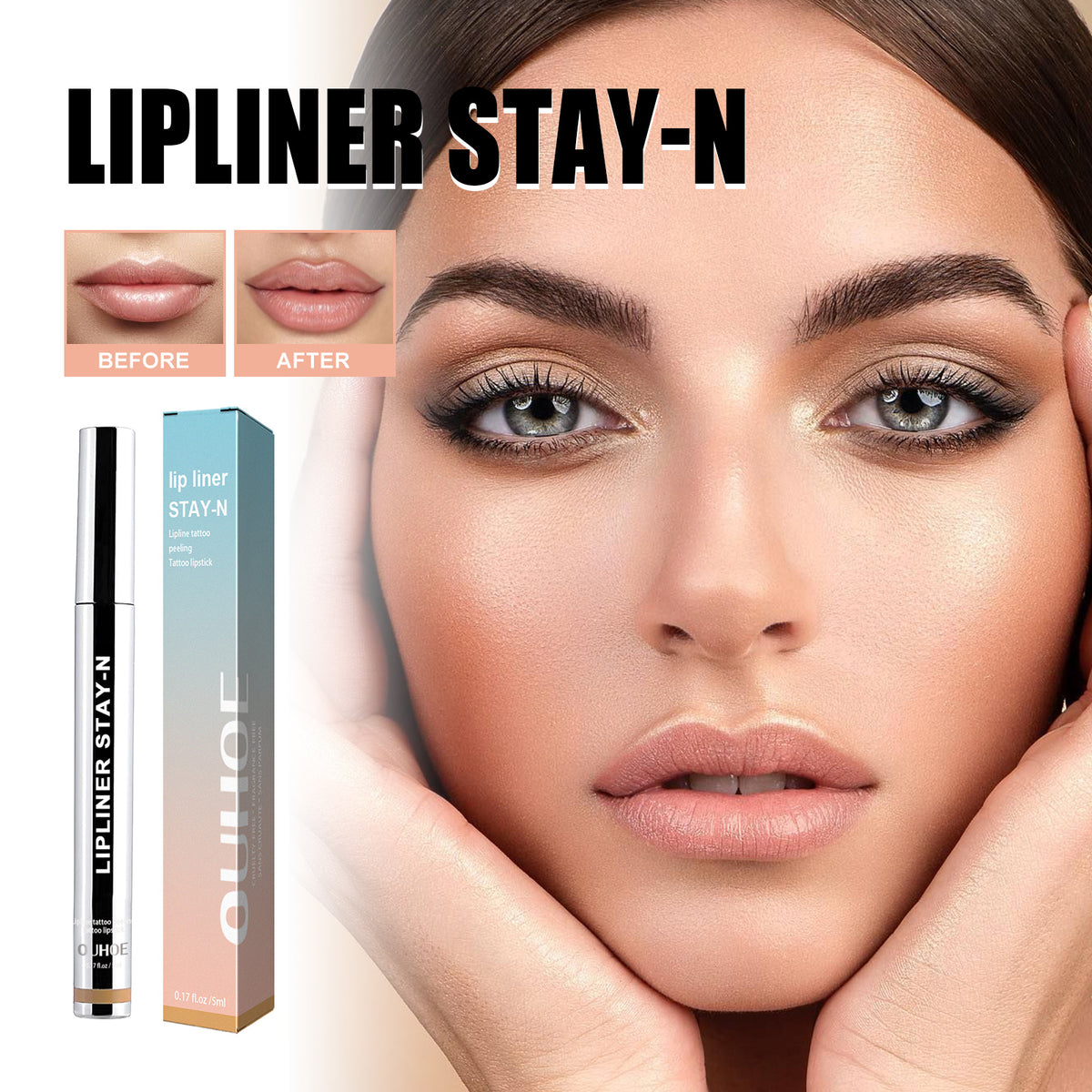 OUHOE Stripping Lip Liner (Light Brown) Enriches Lip Lines, Highlights Lip Color Without Makeup Smudging. Stripping Lip Liner