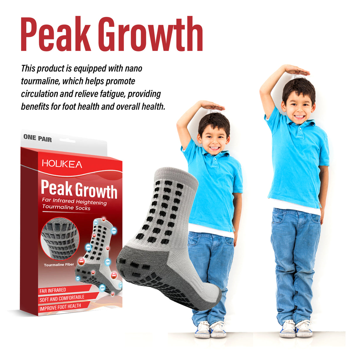 HouKea PeakGrowth Far Infrared Tourmaline Anti-Slip Socks – 1 Pair.