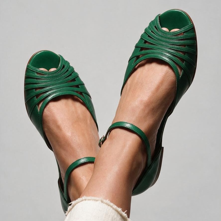 Women's Flat Ankle Strap Sandals with Adjustable Buckle.