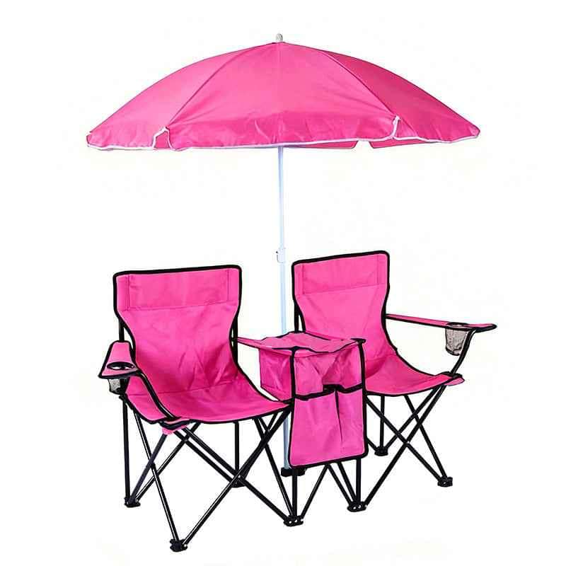 Double Camping Loveseat with Canopy – 600 lb Capacity, Cup Holders & Side Table, Foldable Outdoor Chair for Beach & Park.