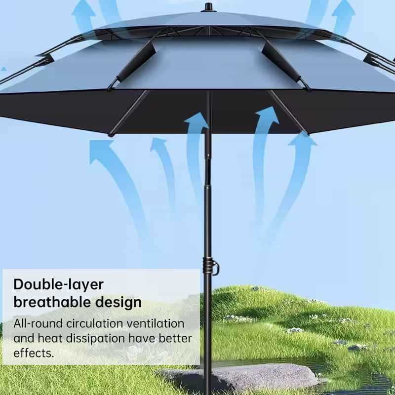 6.6FT Double Canopy Beach Umbrella – UV Protective, Waterproof Sun Shade for Garden, Camping & Fishing.