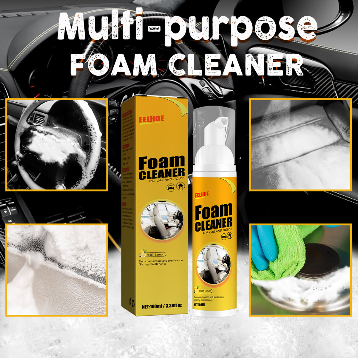 Automotive Steering Wheel Foam Cleaner, Leather Seat Supplies Decontamination Multi-Functional Interior Cleaner.