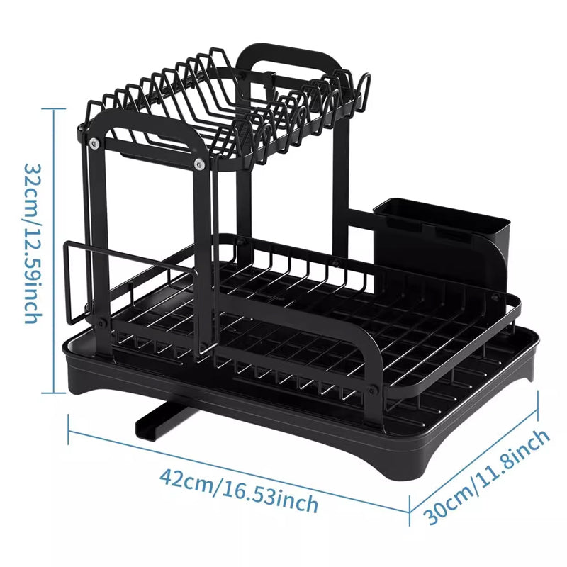 2-Tier Dish Drying Rack – Space-Saving Countertop Plate Organizer with Drain Tray, Kitchen Storage & Drainer