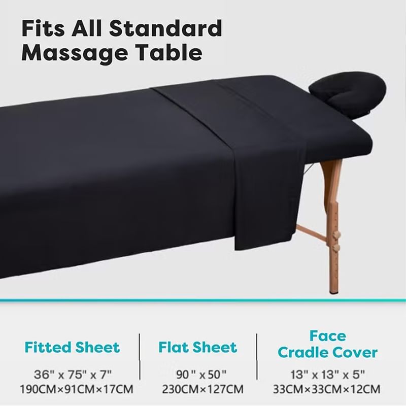 3-Piece Massage Table Sheet Set – Solid Color, Washable & Durable.