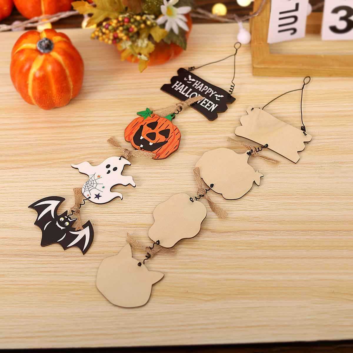 Halloween Pumpkin & Ghost Wooden Door Hanger.