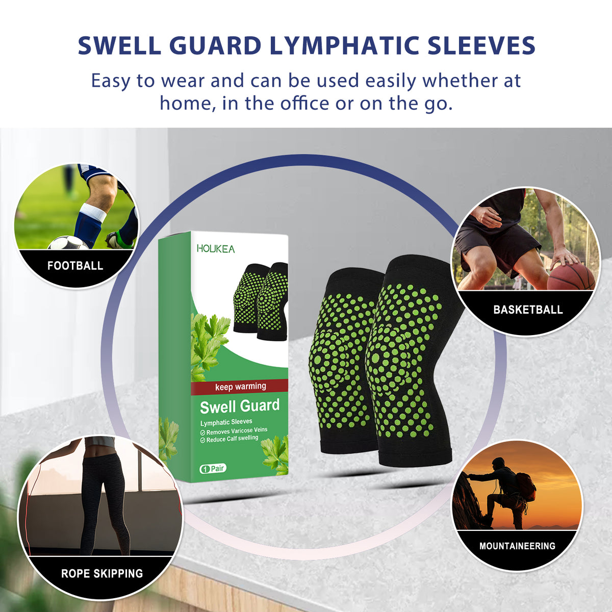 HouKea Swell Guard Lymphatic Compression Knee Sleeves – 1 Pair.