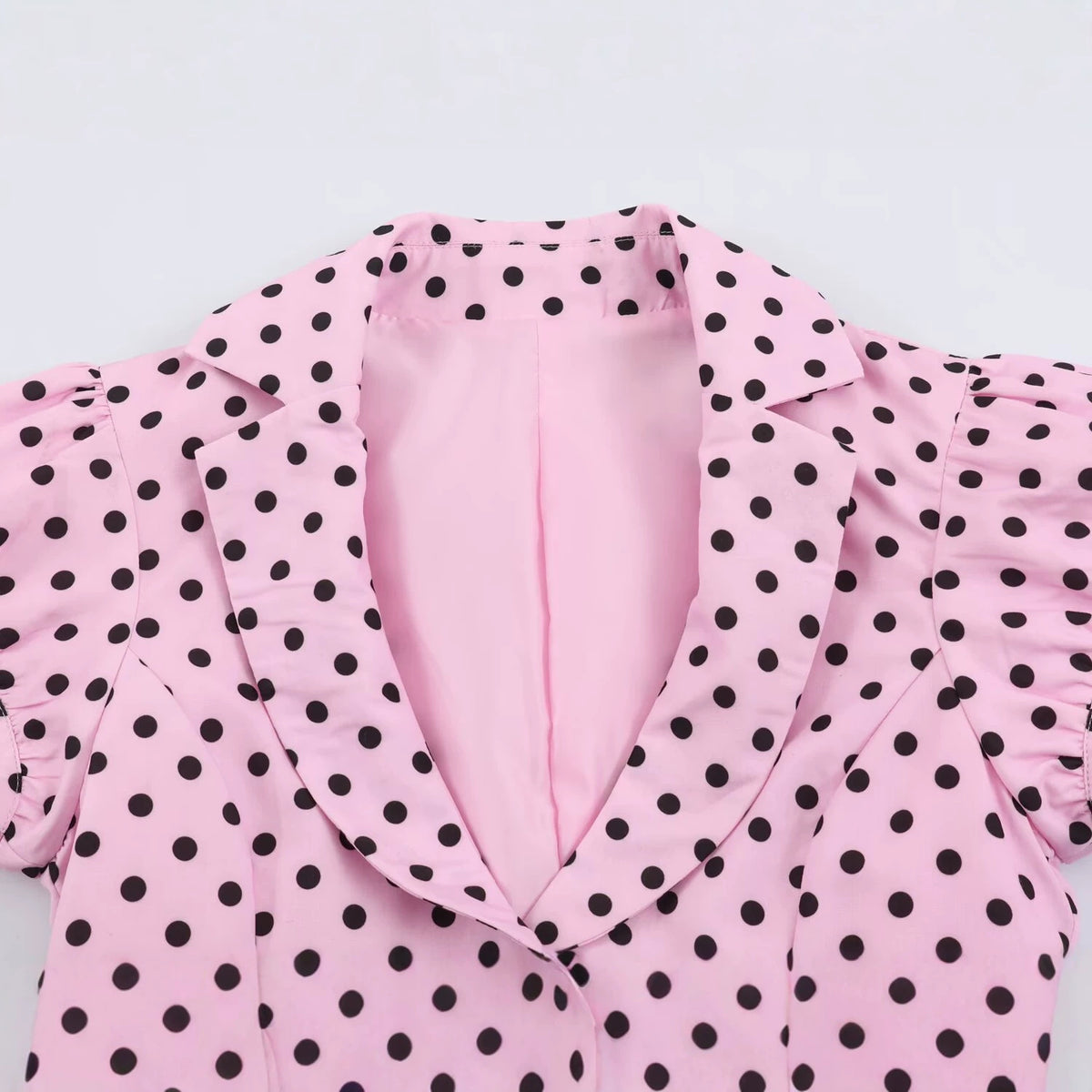 Two button polka dot short sleeved shirt for women