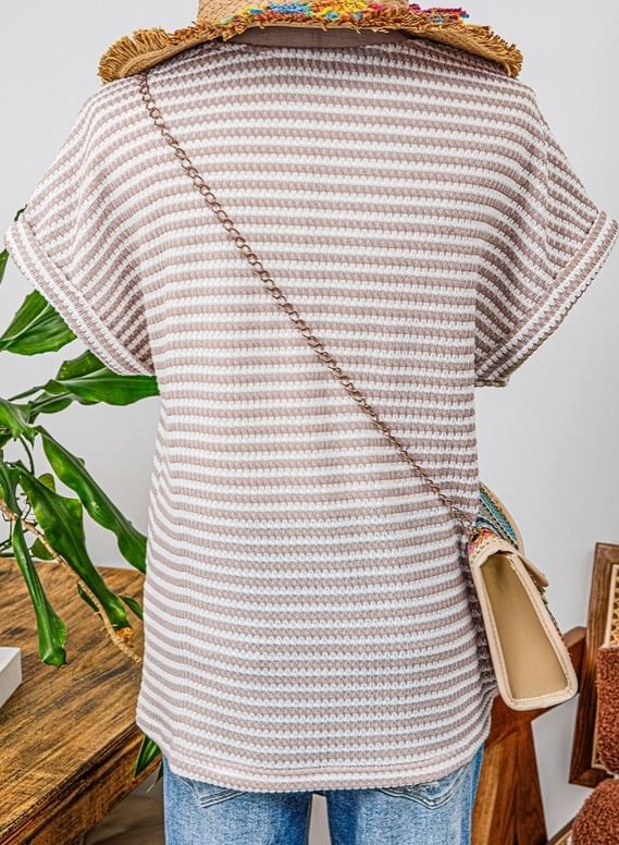 Men's V-Neck Button Short Sleeve Shirt.