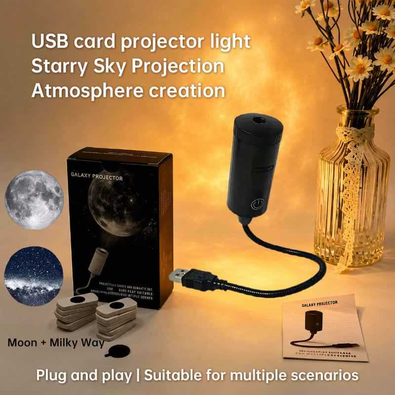 USB Star Projector – Plug & Play, Interchangeable Patterns for Bedroom & Living Room.