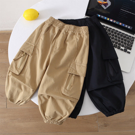 Boys Cotton Cargo Pants Casual Spring Autumn Trousers